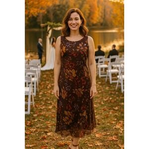 Liz Claiborne 10 Dark Purple Floral MidiDress Fairycore Teacher Wedding‎ Cottage